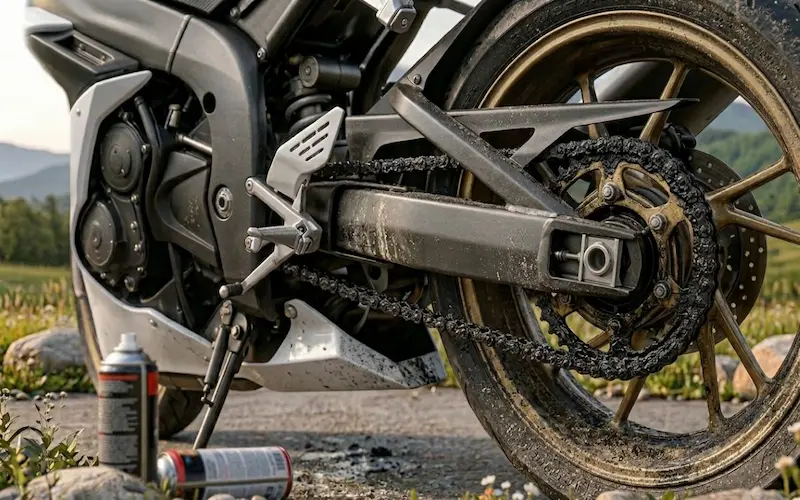 motosiklet zincir ömrünü uzatma kirli zincir sprey yağlar